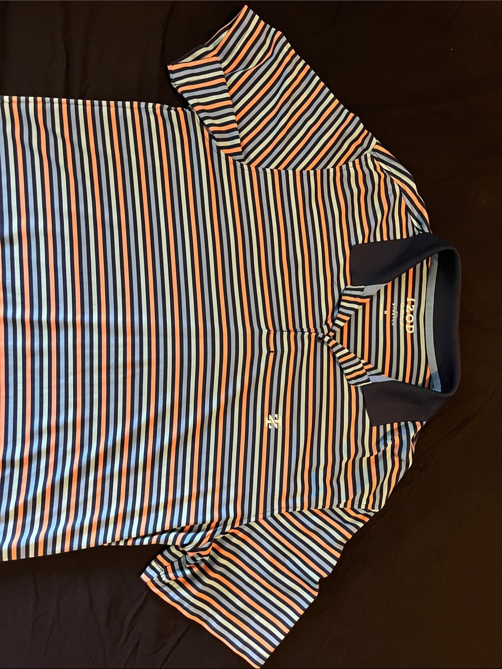 Men’s Striped Polo Shirt in Navy, Light Blue & Orange - Performance Shirt
